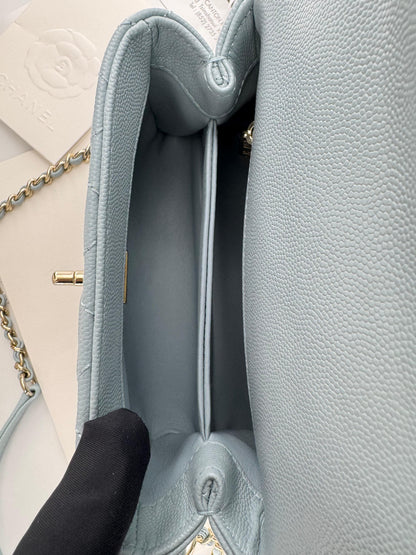 Chanel baby blue grained leather mini coco handle with light gold hardware