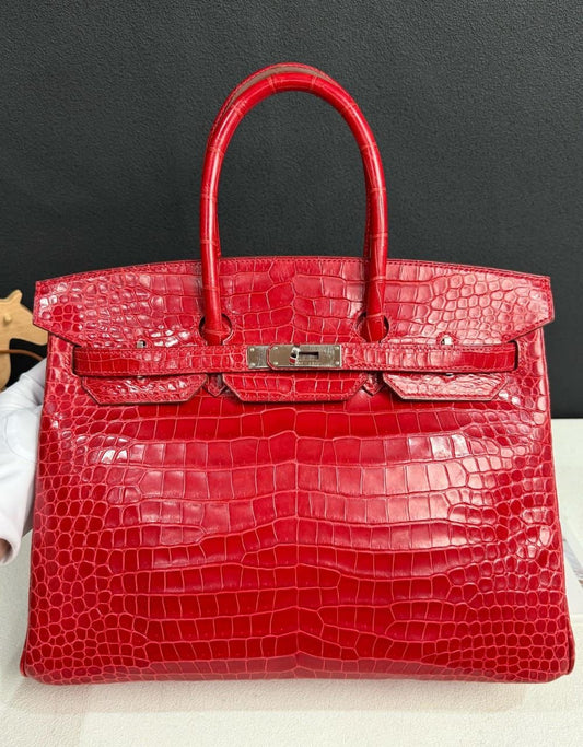 Hermès Birkin 35 Braise Shiny Porosus Palladium hardware