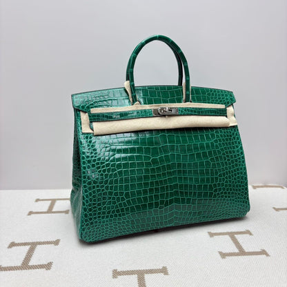 Hermes Birkin 40 vert emerald shiny porosus palladium hardware