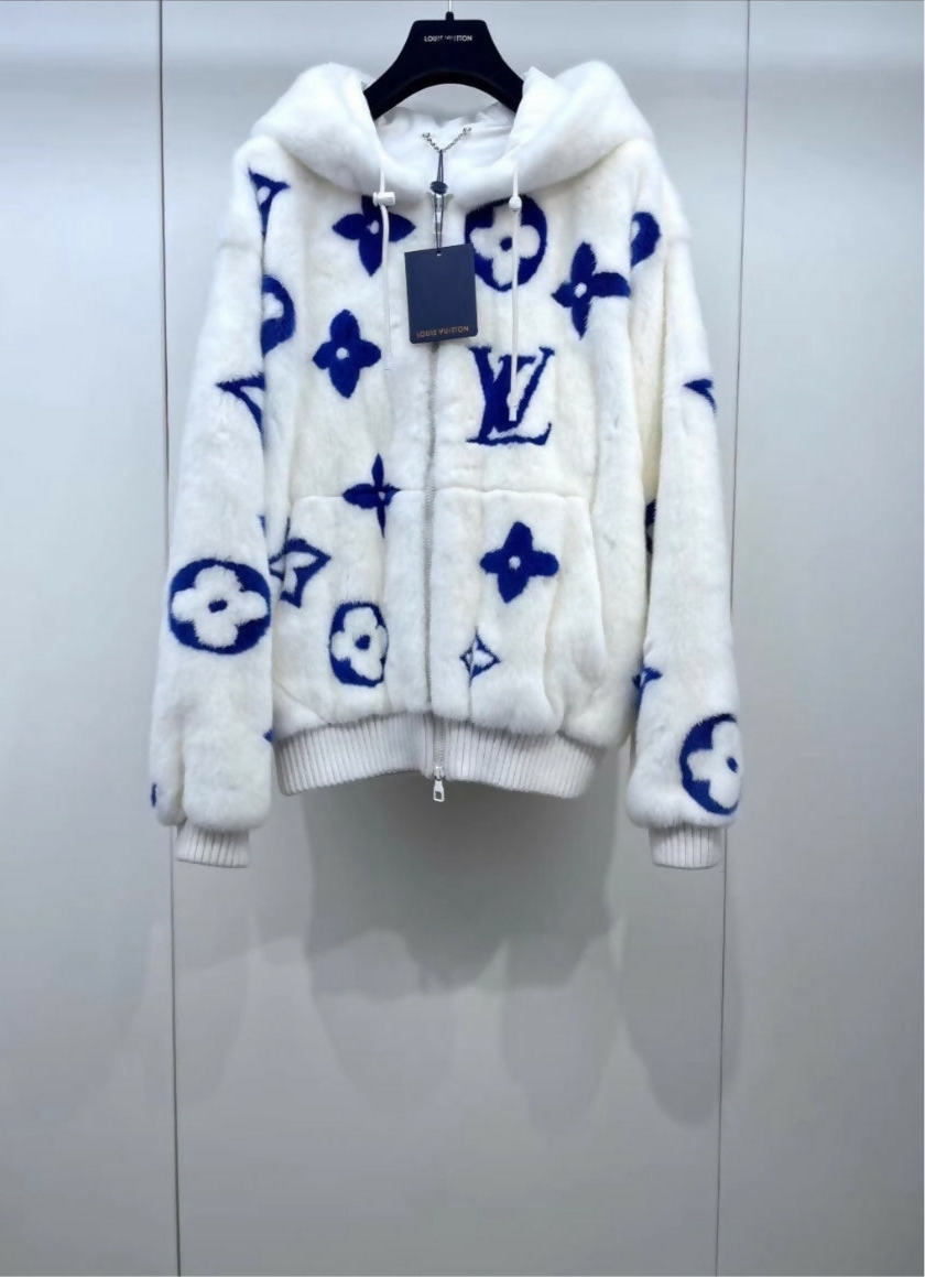 Louis Vuitton white & blue mink fur coat