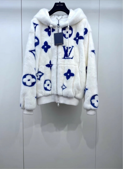 Louis Vuitton white & blue mink fur coat