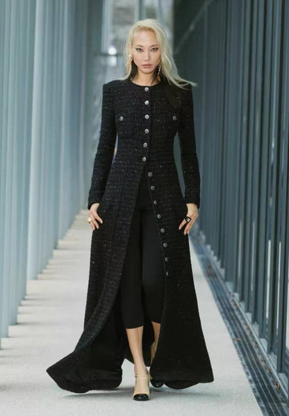 Chanel 22A Black Sequinned Long Coat 36FR