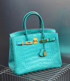 Hermes Birkin 30 Bleu Paon Matte Alligator Gold hardware