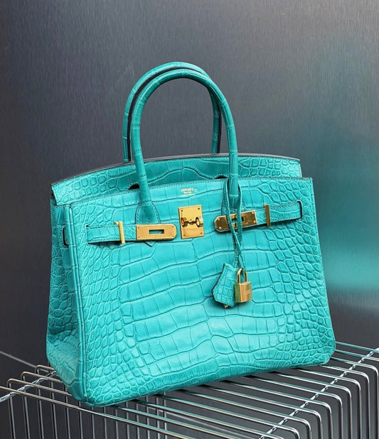 Hermes Birkin 30 Bleu Paon Matte Alligator Gold hardware