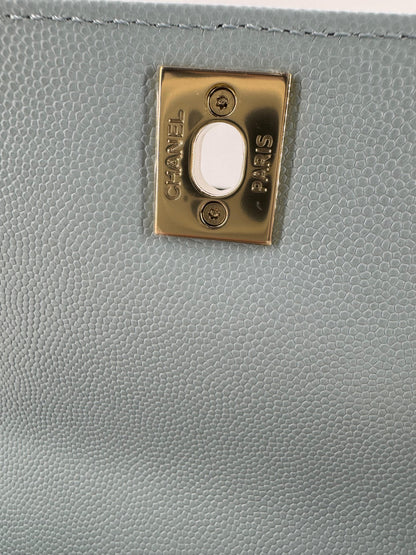 Chanel baby blue grained leather mini coco handle with light gold hardware