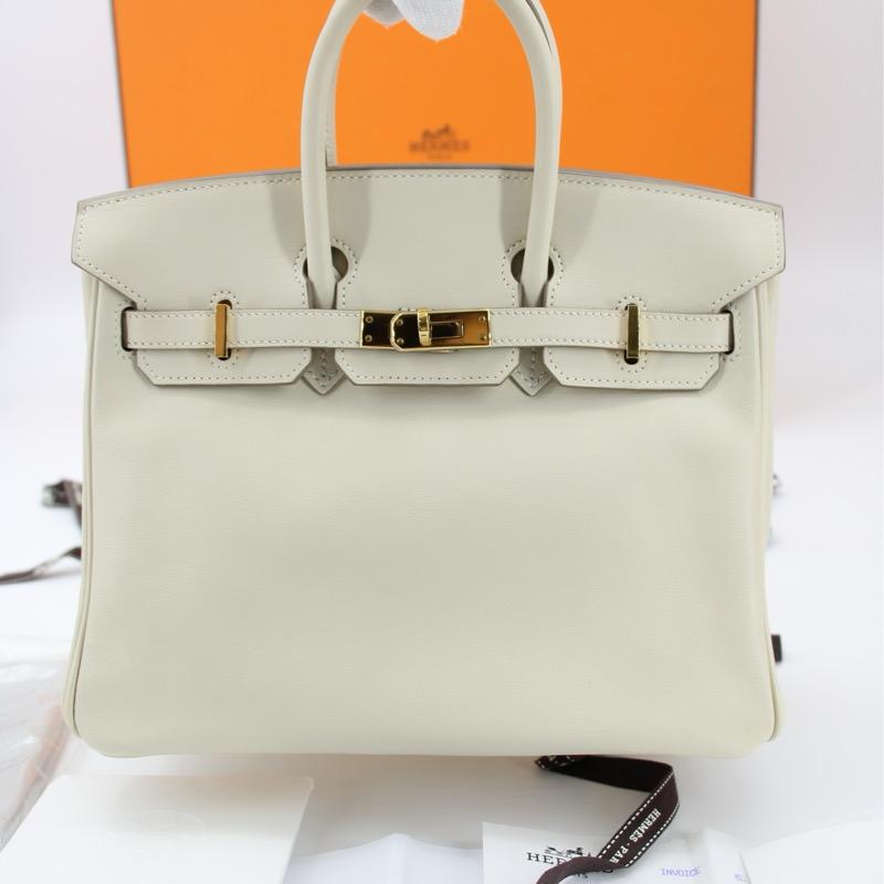 Hermes Birkin 25 Craie Swift leather gold hardware