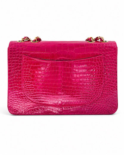 Chanel Red Shiny Crocodile Maxi flap with gold hardware