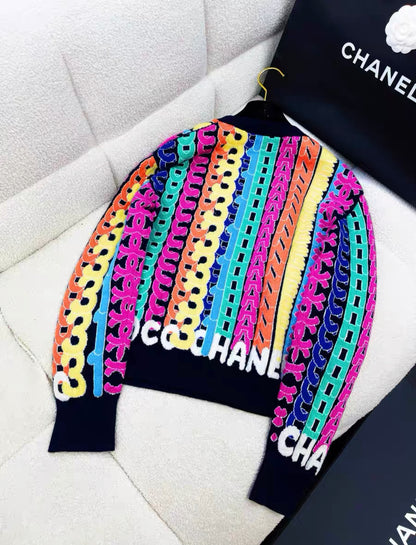 CHANEL 21K RAINBOW LOGO SWEATER, CASHMERE, size 38