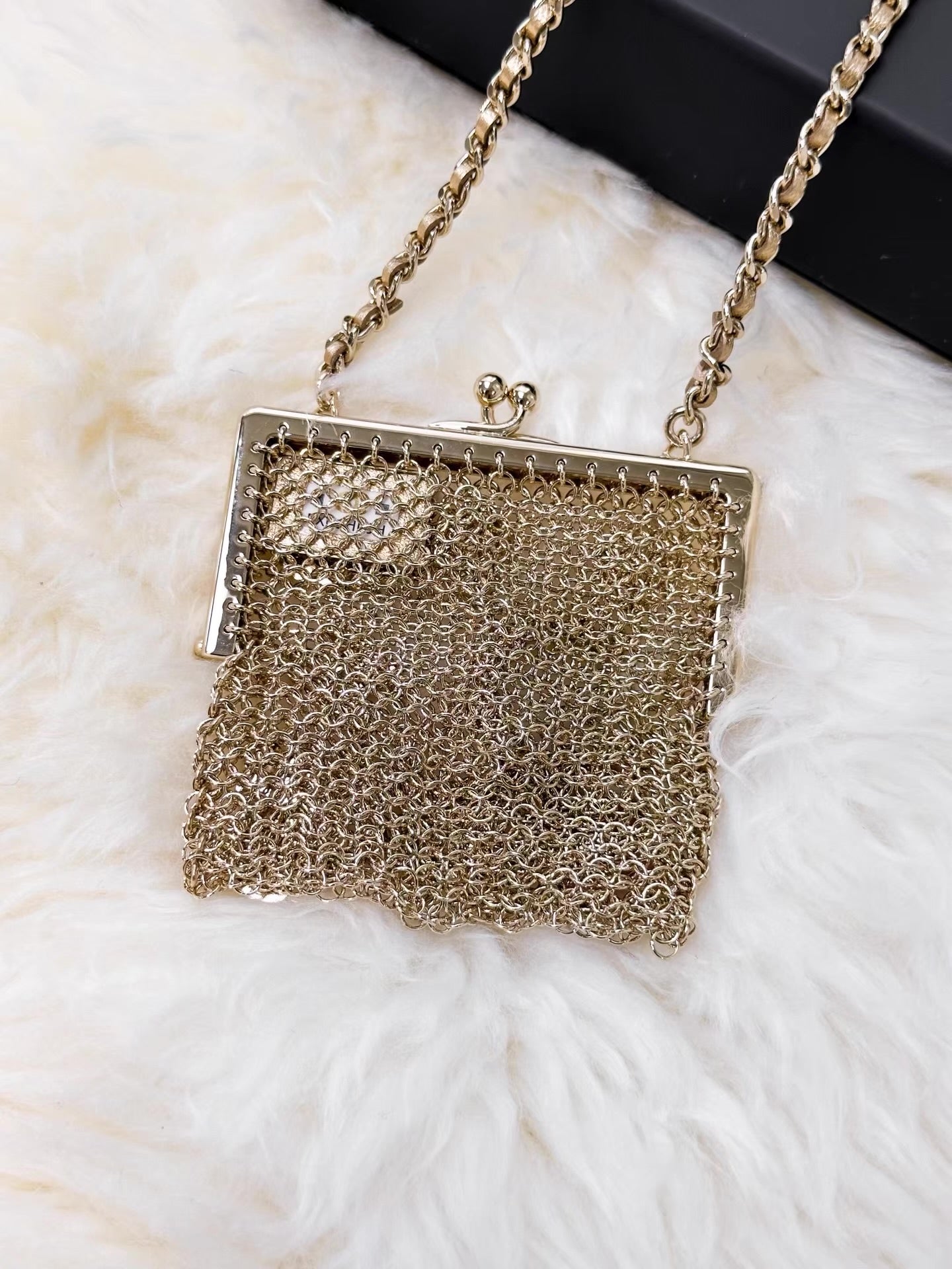 Chanel 22A gold pearl enamel multi-element mini chain evening bag