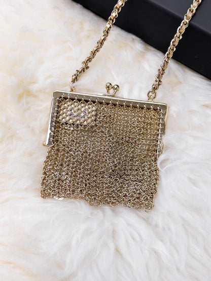Chanel 22A gold pearl enamel multi-element mini chain evening bag