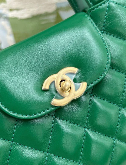 CHANEL 24A Green Kelly Bag Gold hardware