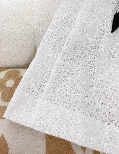 Chanel 24S White Camellia lace sequinned skirt size 44