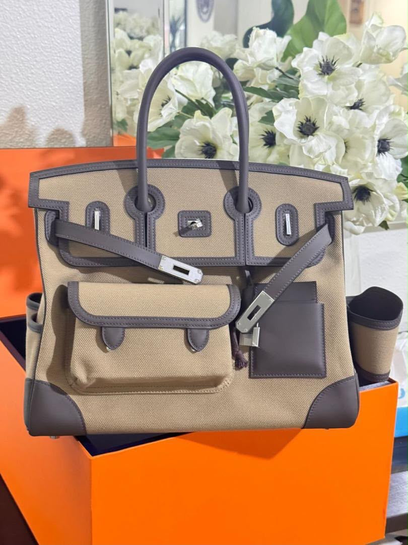 Hermes Birkin 35 Cargo Mousse Toile & Ecorce Swift Palladium hardware