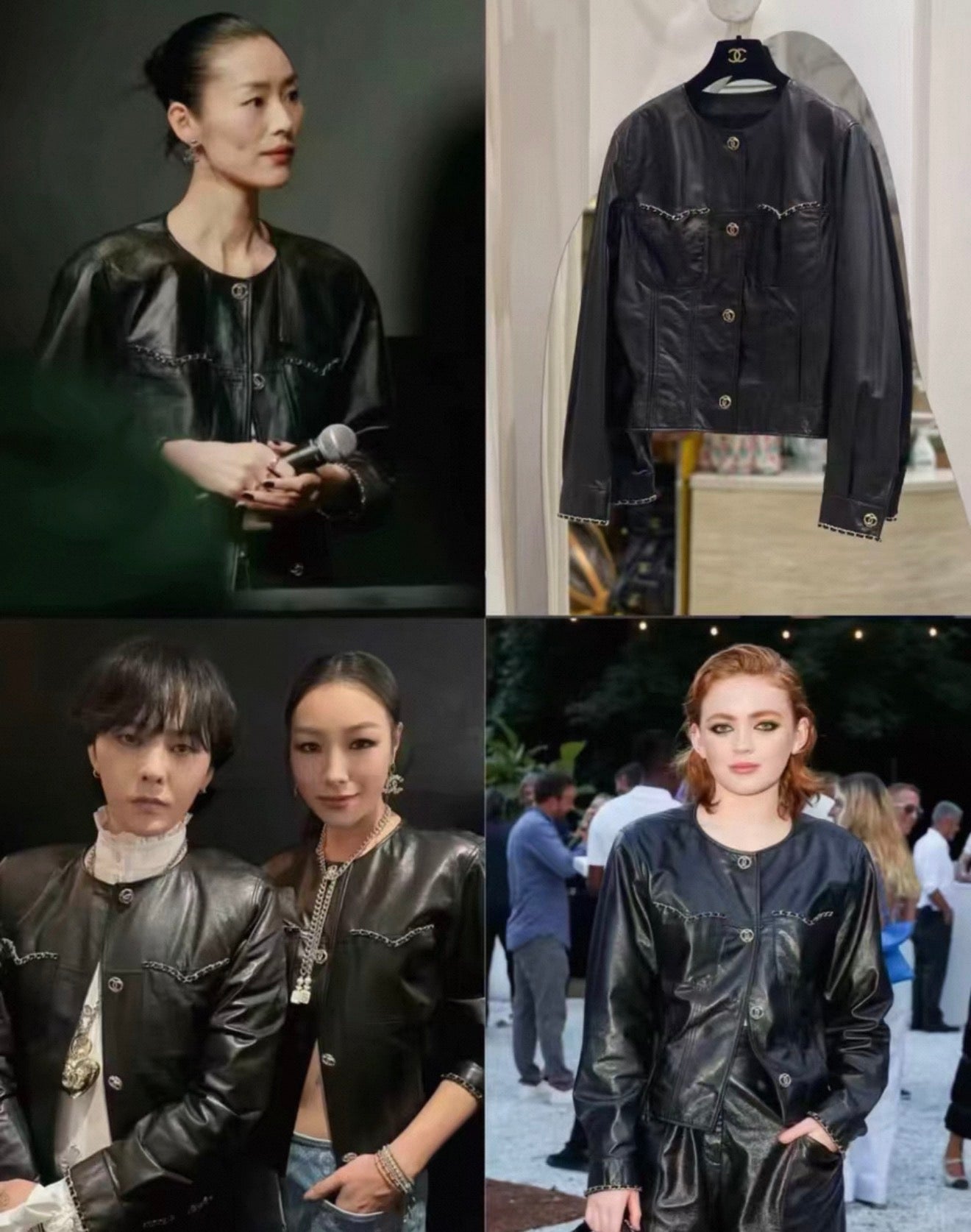 Chanel 24B black leather jacket with chain