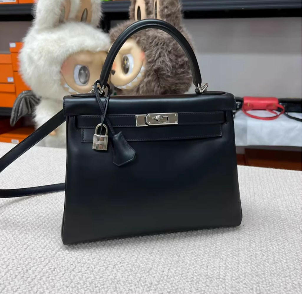 Hermès Kelly 28 Black Box Leather Palladium hardware – Rare Edition