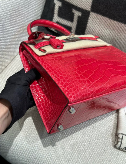 Hermès Kelly 25 Braise Shiny Alligator Palladium Hardware