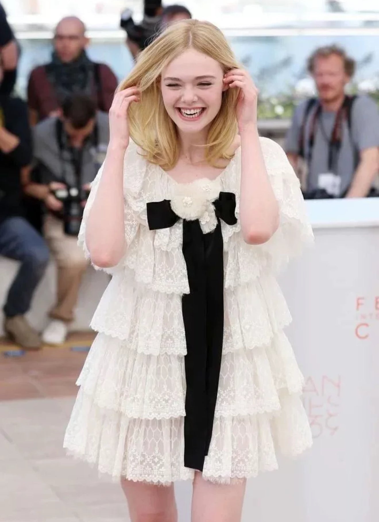 Chanel 16k Lace ecru dress with black bow