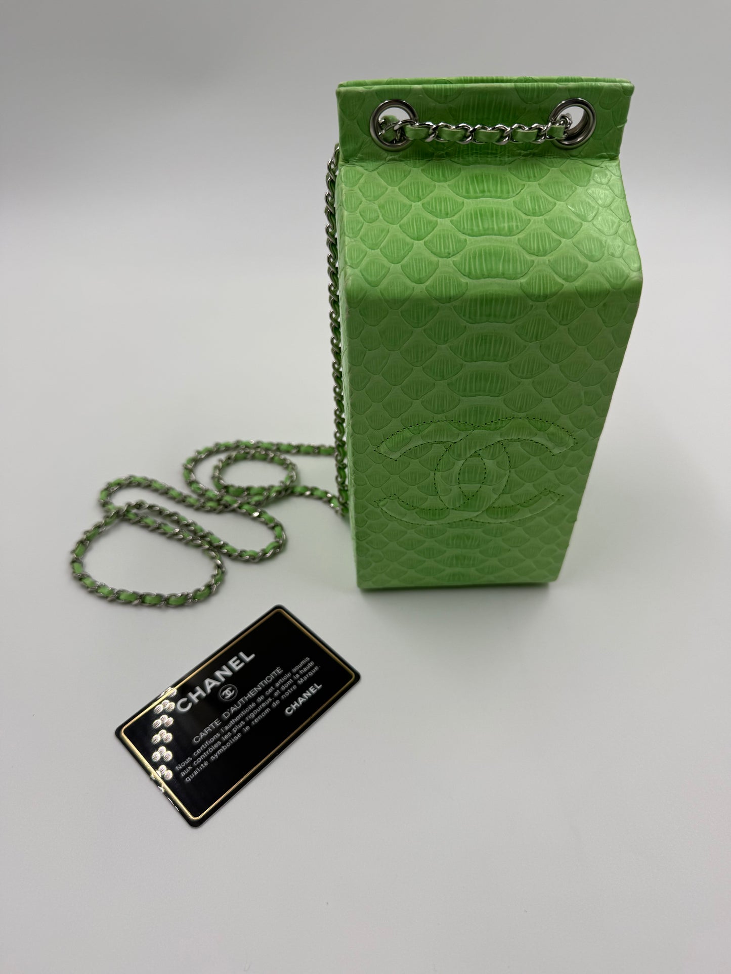 Chanel Green Python “Lait de Coco” Milk Carton Minaudière – Fall/Winter 2014 Supermarket Collection
