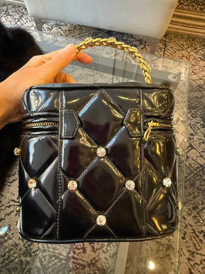 Chanel 1995 Black Patent Rhinestone Vanity Mirror Case — Ultra Rare Collector’s Piece
