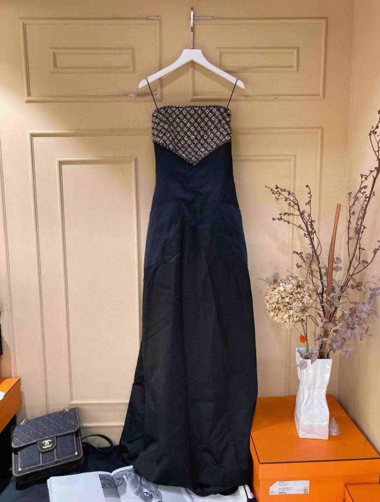 Chanel 2021 black sequined embroidered satin dress