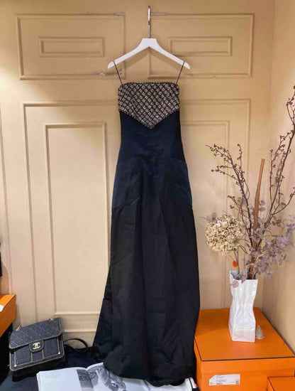 Chanel 2021 black sequined embroidered satin dress