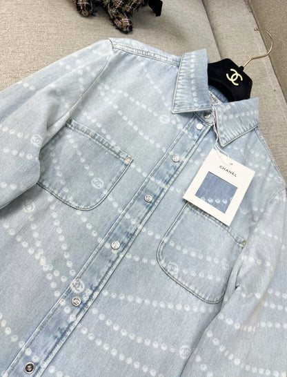 Chanel 25P printed washed denim blouse