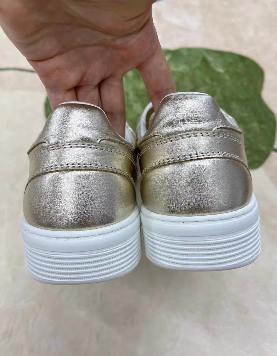 CHANEL 24C CC LEATHER SNEAKERS 38 GOLD