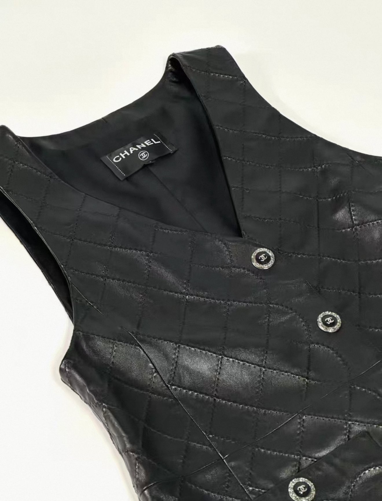 Chanel 22S Black Leather Vest F42