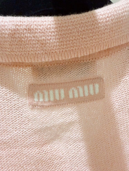 Miu Miu light pink polo collar openwork cashmere sweater