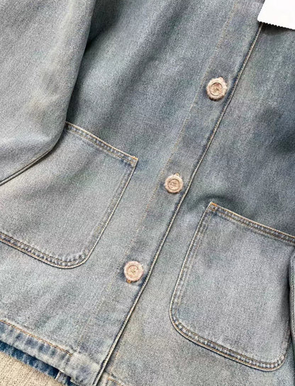 Chanel 24k light blue washed denim jacket