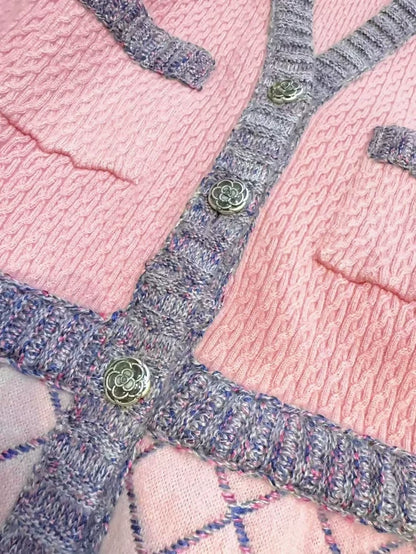 Chanel pink and grey cashmere knit dress