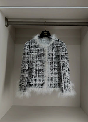 Chanel 25s Black and White Feather Jacket