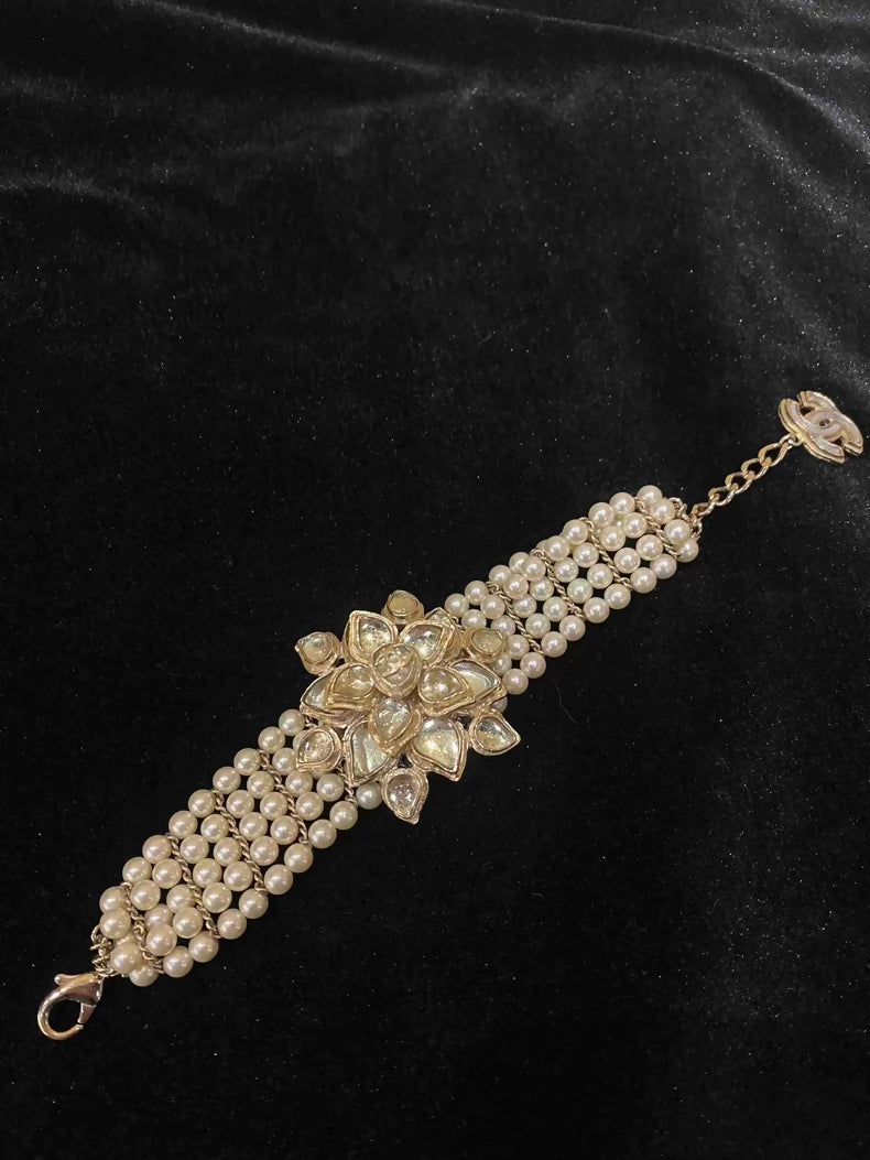 Chanel 2012 Bombay Collection Glass Flower Pearl Bracelet