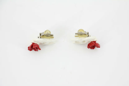 Chanel Vintage 04P Resin Red Flower Clip On Earrings