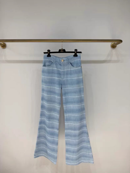 Chanel 26C Blue and White Gradient Striped Wide-Leg Jeans