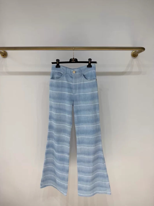 Chanel 26C Blue and White Gradient Striped Wide-Leg Jeans