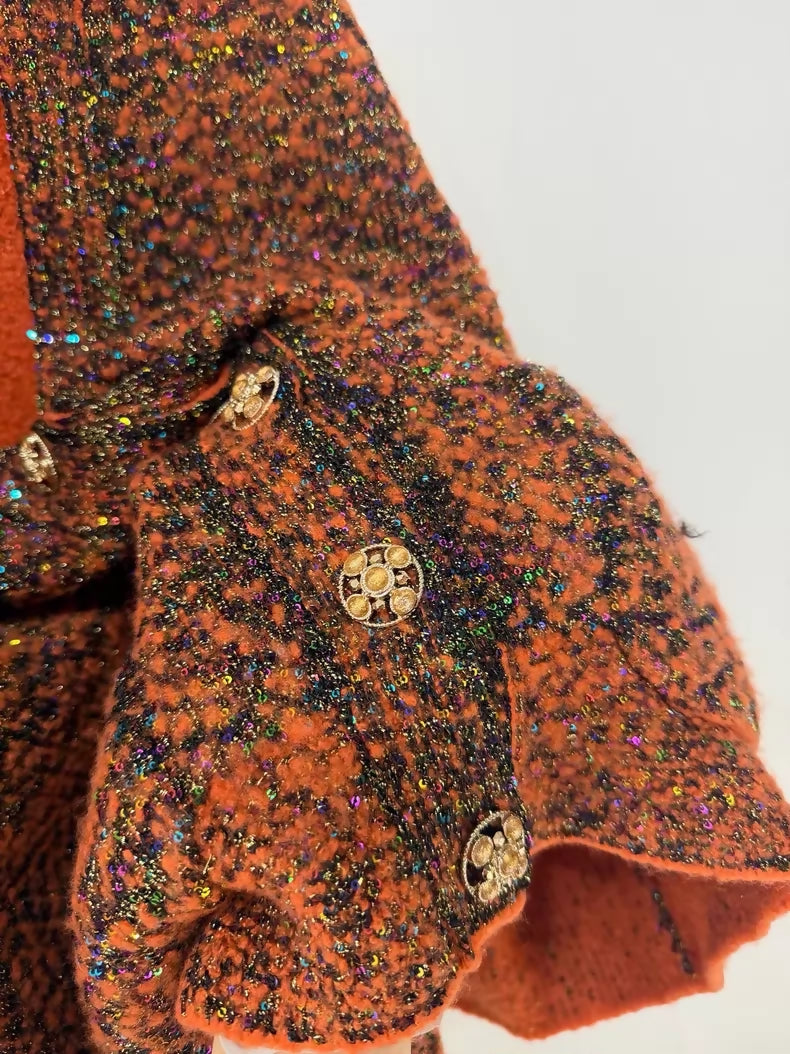 Chanel 24K orange-yellow knit cardigan
