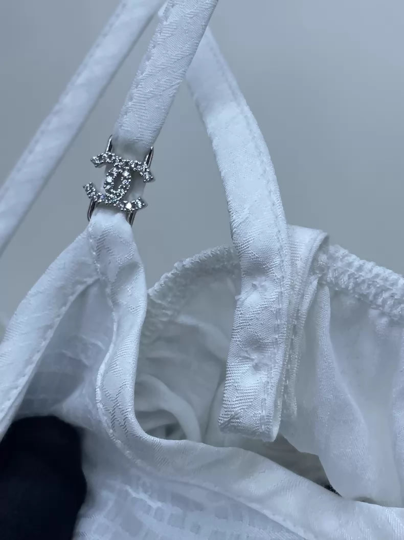 Chanel 25P Double White top with bow detail