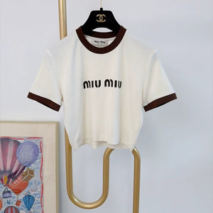 Miu miu Color Block Letter Print T-Shirt