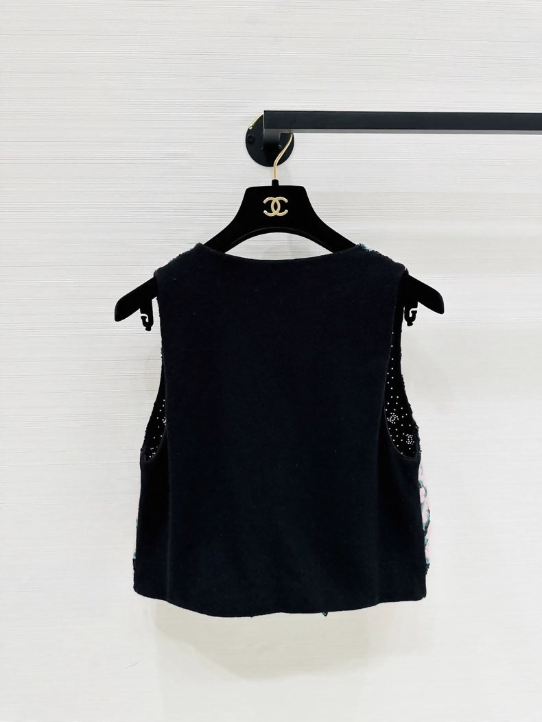 Chanel 24B cashmere cardigan with floral sequins