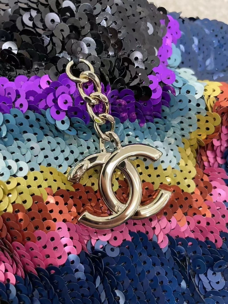 Chanel 21k sequined rainbow tote bag