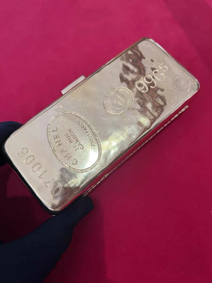 Chanel Hammered Gold Metal Bullion Bar Minaudière Clutch Gold Hardware