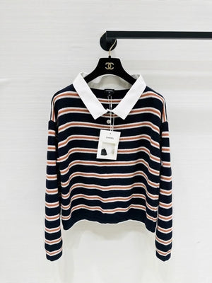 Chanel 26C striped knit polo shirt top