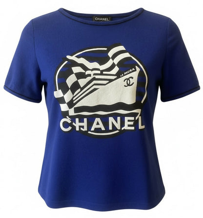 Chanel 19C La Pausa Runway Blue Blouse Top Shirt FR 42