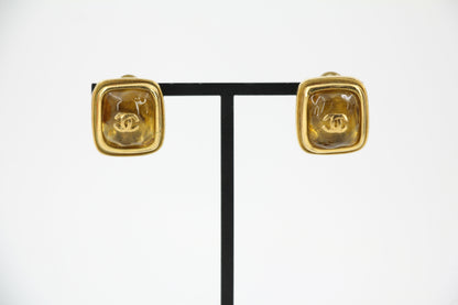 Chanel Vintage 99A Amber Gripoix Yellow Square Clip-on Earrings