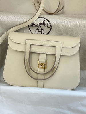 Hermès Mini Halzan Nata / Cream White Swift Leather with Gold Hardware