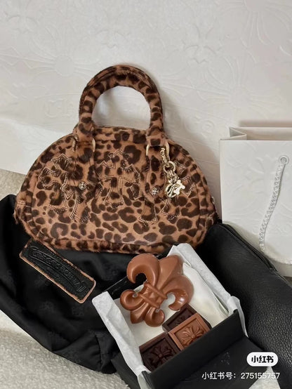 Chrome Hearts Leopard Print Pony Hair Bowling Bag
