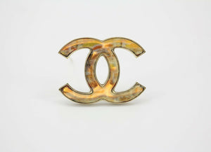Chanel B14K Iridescent Orange-Green Large CC Brooch