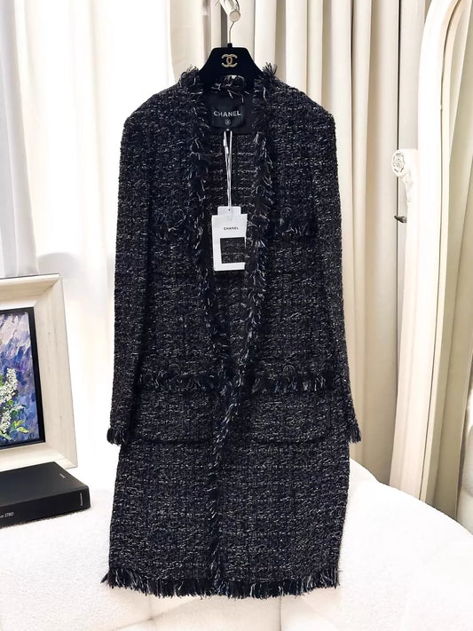 Chanel 19K "Snow" collection long tweed coat