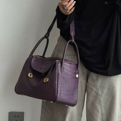 Hermès Lindy 30 Purple Matte Crocodile with Gold Hardware